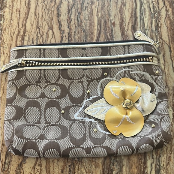 Coach Brown and Gold Clutch Wristlet - Picture 1 of 6